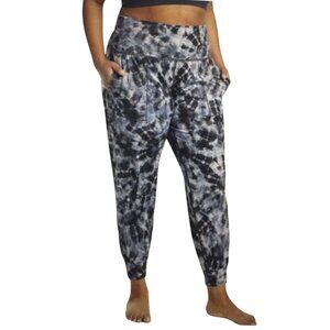 Athleta Salutation Printed Joggers XL Black & Gray Tie-Dye Design